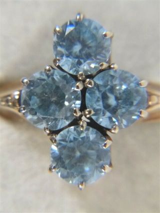 Vintage 10k Rose Gold 4 Blue Zircon Stone Ring Size 5 - 3/4
