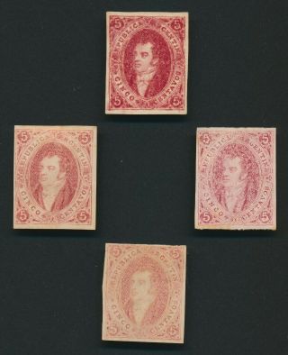 RARE ARGENTINA STAMPS 1864 - 1867 RIVADAVIA 5c,  10c,  15c PROOFS,  MAGNIFICENT PAGE,  VF 4