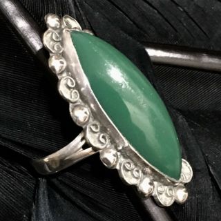 Massive Vintage Estate Sterling Silver Green Onyx Hand Made Band Ring Size 7