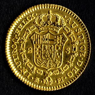 Rare Pirate & Spanish Colonial Gold 2 Escudos Or Doubloon Madrid 1777 W/