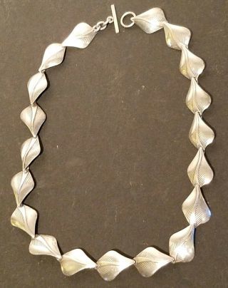 Vintage Sterling Silver Leaf Necklace.  Signed N.  E From.  Denmark.  Nr