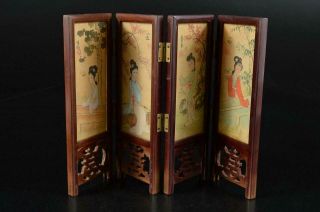 S2763: Japanese Wooden Fabric Small Folding Screen Byobu Portable Partitions