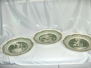 3 Rare Vintage Wedgwood Of Etruria Dartmouth College Plates Green Cauldon Lace