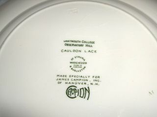 3 Rare Vintage Wedgwood of Etruria Dartmouth College Plates Green Cauldon Lace 5