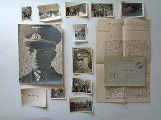 German Ww2 Group Of 12 Photos And 1 Letter With Envelope