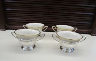 Set Of 4 Lenox Soup,  Bouillon,  Or Dessert Cups In Sterling Silver Holders
