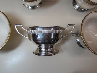 Set of 4 Lenox Soup,  Bouillon,  or Dessert Cups in Sterling Silver Holders 3