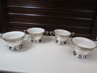 Set of 4 Lenox Soup,  Bouillon,  or Dessert Cups in Sterling Silver Holders 5