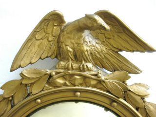 Antique Federal Convex Eagle Bulls Eye Mirror Gesso Gold Gilt 2