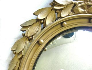 Antique Federal Convex Eagle Bulls Eye Mirror Gesso Gold Gilt 3