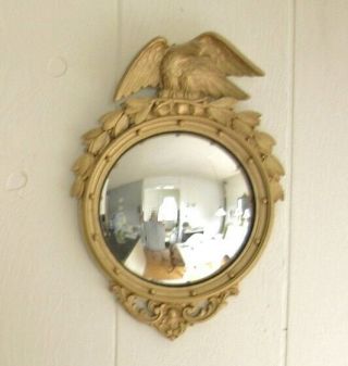 Antique Federal Convex Eagle Bulls Eye Mirror Gesso Gold Gilt 5