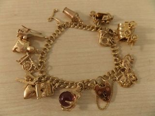 Lovely Vintage Gold Charm Bracelet With 13 Charms,  Some Very Rare Weighs 34.  6 G