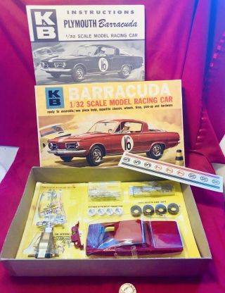 K & B 1/32 Plymouth Barracuda Slot Car Kit Inside Circa 1965 Rare