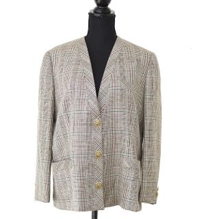 Authentic Burberry Check Long Sleeve Jacket Beige Black Wool Vintage Ak30412