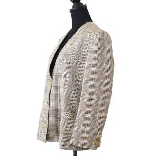 Authentic BURBERRY Check Long Sleeve Jacket Beige Black Wool Vintage AK30412 2