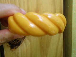 Lovely Vintage 1 " Canary Yellow Bakelite Bracelet Wide Twisted Rope Carvings
