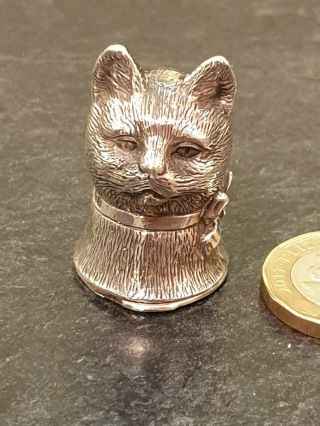 Solid Sterling Silver English Hallmarked London Novelty Cat Vesta Case Match