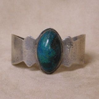Hammered Sterling Silver Bracelet With Chrysocolla Stone