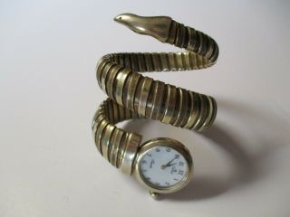 Sterling Silver Sculpture Italy Italian Made Watch Snake Style Coil Bracelet Mod