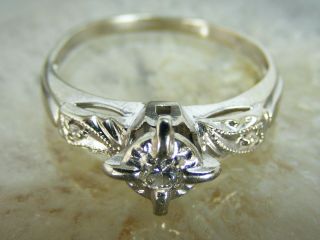 14k White Gold Art Nouveau 0.  11ctw Diamond Wedding Vintage Ring Band Size: 6