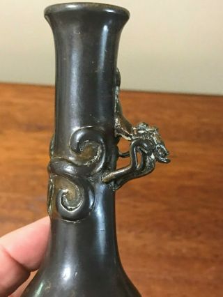 ANTIQUE CHINESE BRONZE VASE WITH DRAGON 5