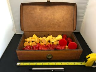 Antique Bakelite Chess Set With Romanian Leather Case