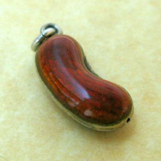 Antique English Brown Basse - Taille Enamel Silver Lucky Bean Charm