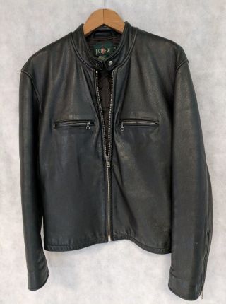 J Crew Vintage Early 90s Cafe Racer Moto Heavy Duty Leather Jacket Small