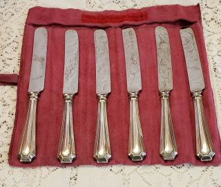 6 Sterling Silver Dinner Knives Fairfax Pattern La Tema Blade Durgin Gorham 1910