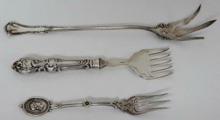 18 - 1900’s Three Unusual Sterling Silver Table Forks - Knight’s Head & More
