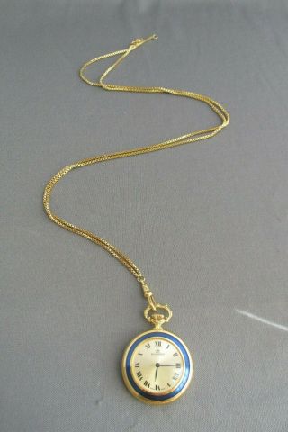 Vintage Amerik B & S Bucherer Enamel Flower Gold Tone Winding Pocket Watch