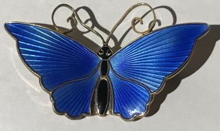 David Andersen Norway Vintage Sterling Blue Enamel Butterfly Pin Brooch