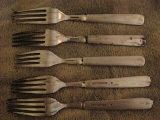 (5) WW2 US Navy fork,  silver plated,  Reed &Barton,  1877 N.  F.  CO. 2