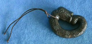 Antique Chinese Hand Carved Stone Dragon Snake Belt Robe Amulet Nephrite Pendant 2