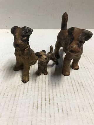Vintage Hubley Cast Iron 3 Family Fox Terrier Dog Doorstop