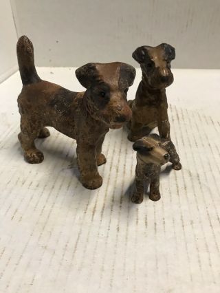 VINTAGE HUBLEY CAST IRON 3 Family FOX TERRIER DOG DOORSTOP 2