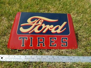 RARE VINTAGE,  FORD TIRES,  HAND PAINTED ADVERTISING TIN 11