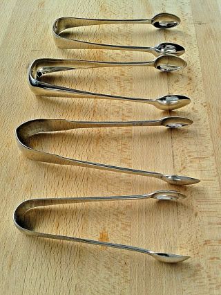 4 Pairs Of Antique Scottish Hallmarked Solid Sterling Silver Sugar Tongs - 167 G