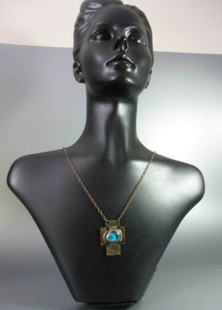 Rafael Canada Brass Small Cross Blue Glass Pendant Designer Necklaces Brutalist