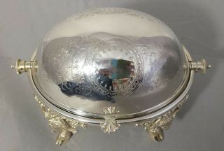 Antique Victorian Roll - Top Butter Dish/ Caviar Dish With Rams Head & Hoof Feet