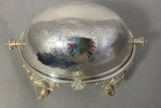 Antique Victorian Roll - top Butter Dish/ Caviar Dish with Rams Head & Hoof Feet 4