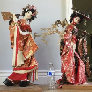 2 Vintage Nishi Geisha Doll Fujimusume Japanese Kabuki Drama 24 " Tall Ex Shape
