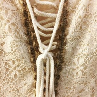Vintage Gunne Sax Dress Gown Boho Bride Sz 13 70 ' s Jute Lace Natural Muslin 4