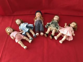 5 Vintage Madame Alexander Kins BKW Dolls.  Adorable 5