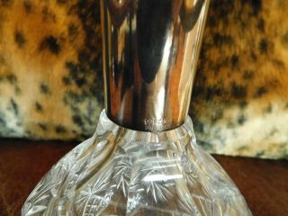 Vintage STERLING SILVER and CUT CRYSTAL DECANTER / MARKED on NECK.  925 10 