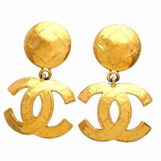 Authentic Vintage Chanel Earrings Large Cc Logo Dangle Ea2529