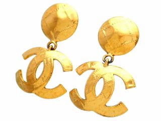 Authentic Vintage Chanel earrings large CC logo dangle ea2529 2