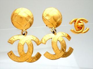 Authentic Vintage Chanel earrings large CC logo dangle ea2529 3
