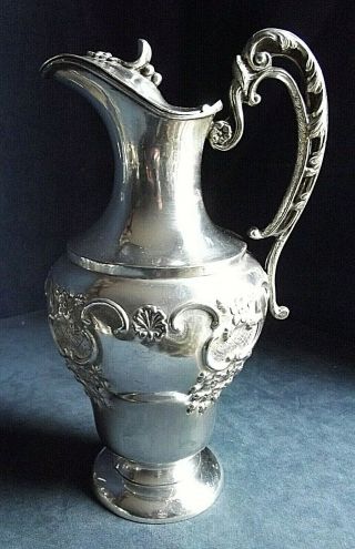 Large Ornate 11 " Silver Plated Bulbous Juice / Water Jug C1900