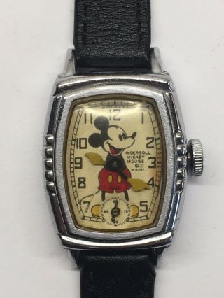 Vintage 1930s Ingersoll Pink Floyd Mickey Mouse Wrist Watch Wind Up 5 Notch Case